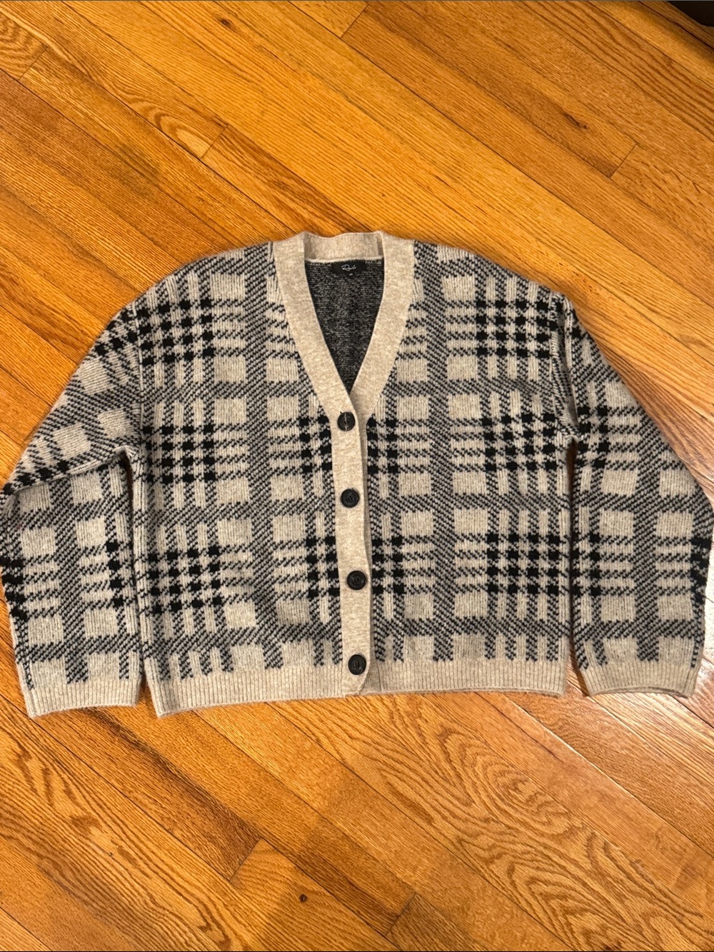 Rails Women’s Neutral Plaid Knit Cardigan in Beige and Black Size XS